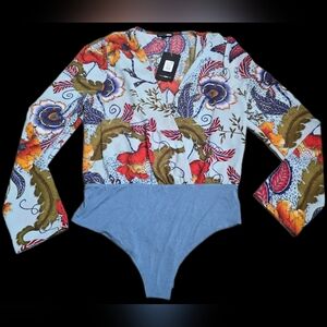 Fashion Nova Back In Time Floral Bodysuit XL NWT